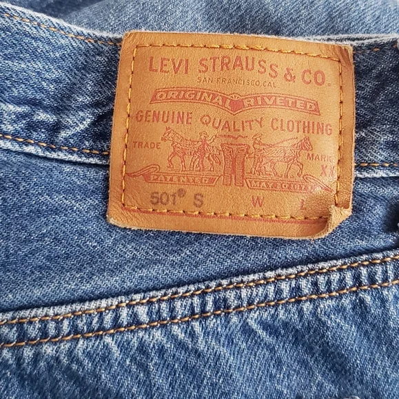 Levi's 501 Skinny Premium Jeans Big "E" Denim Blue Wash Distressed Size 30 hi Ri - Picture 11 of 16